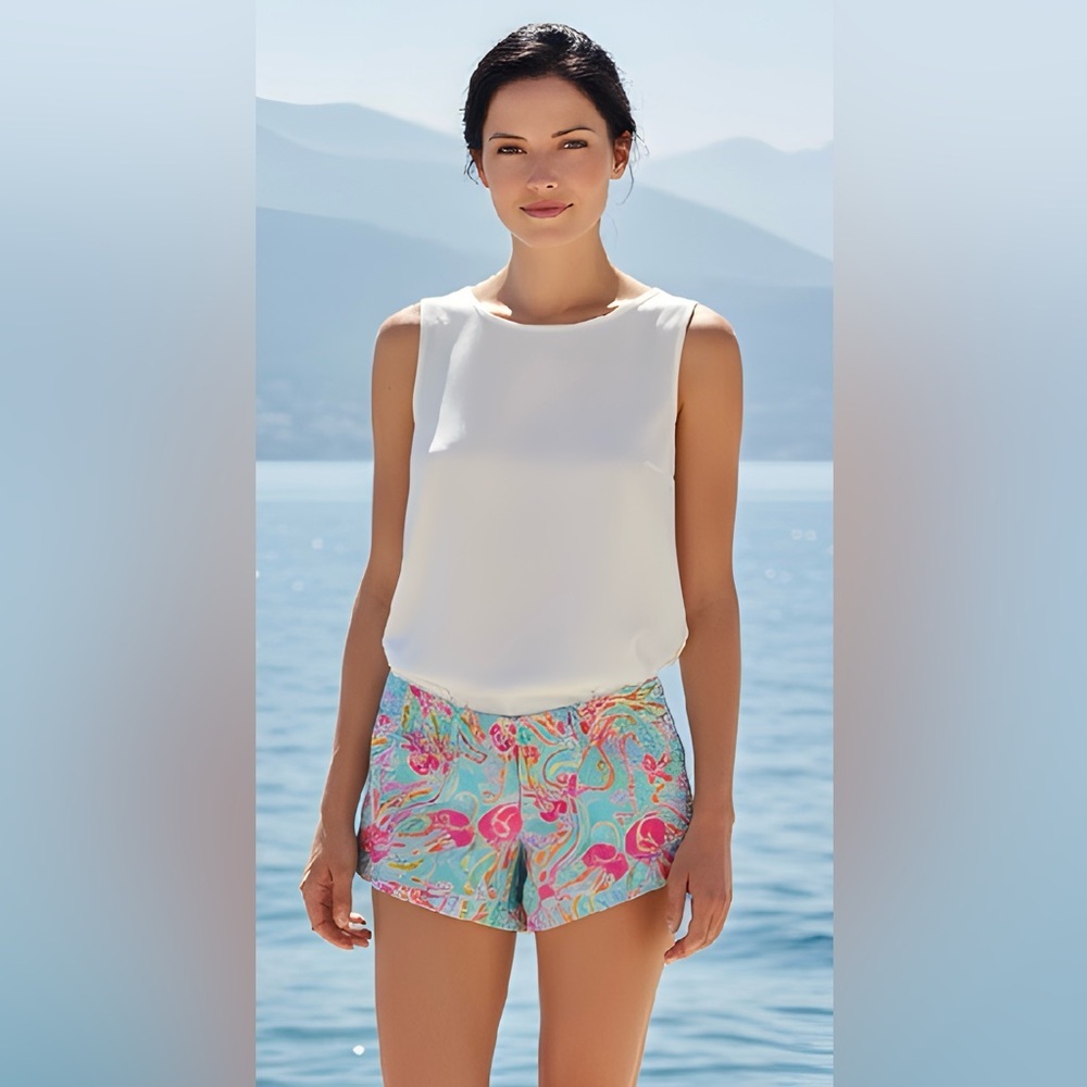 EUC Lily Pulitzer SZ 0 Pink/blue/white/orange/green  “Walsh Short”/waist 30”